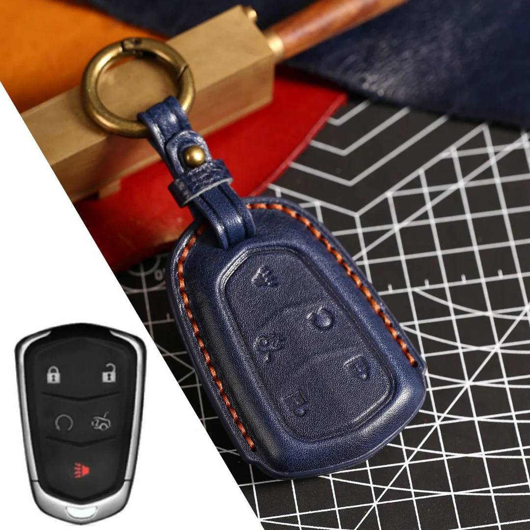 Carsine Cadillac Leather Key Cover - Premium Protector for All Models Blue / B