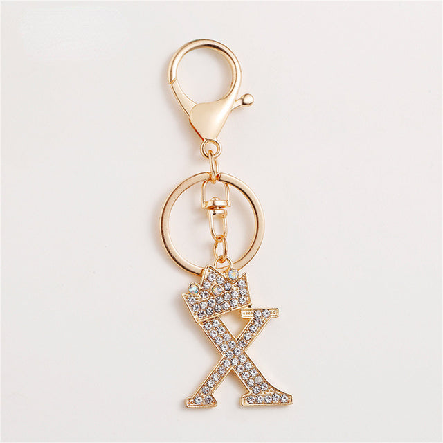 Carsine Rhinestone 26 Letters Car Keychain X