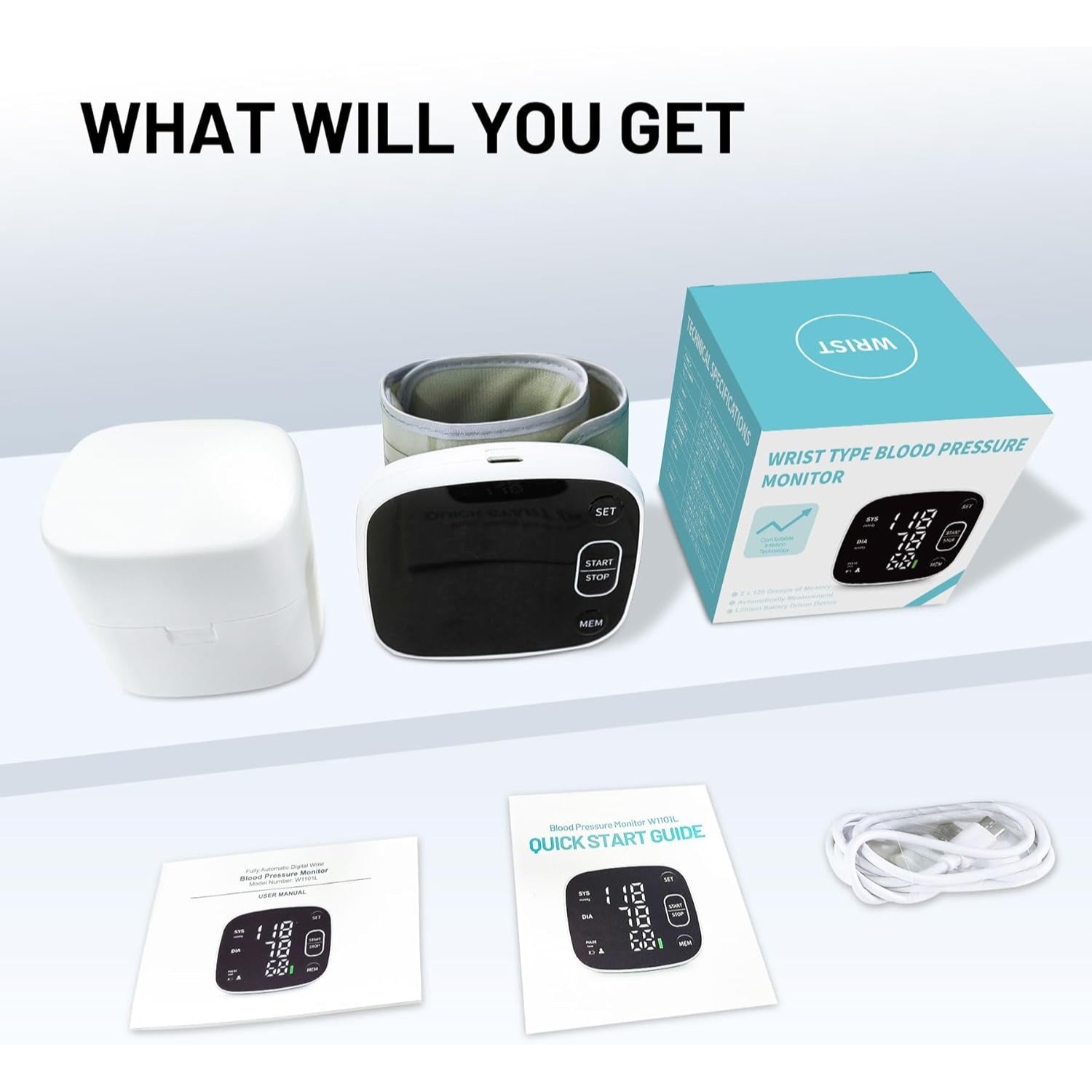 Blood Pressure Monitor Rechargeable Blood Pressure Monitors for Home Use Adjustable Automatic Wrist Cuff Voice Broadcast 2 * 120 Reading Memory for 2 Users with Carrying Case