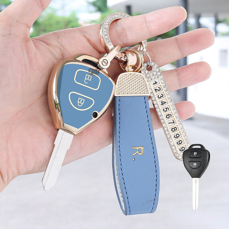 Carsine Toyota Scion Car Key Case Golden Edge A / Grey / Key case + R chain