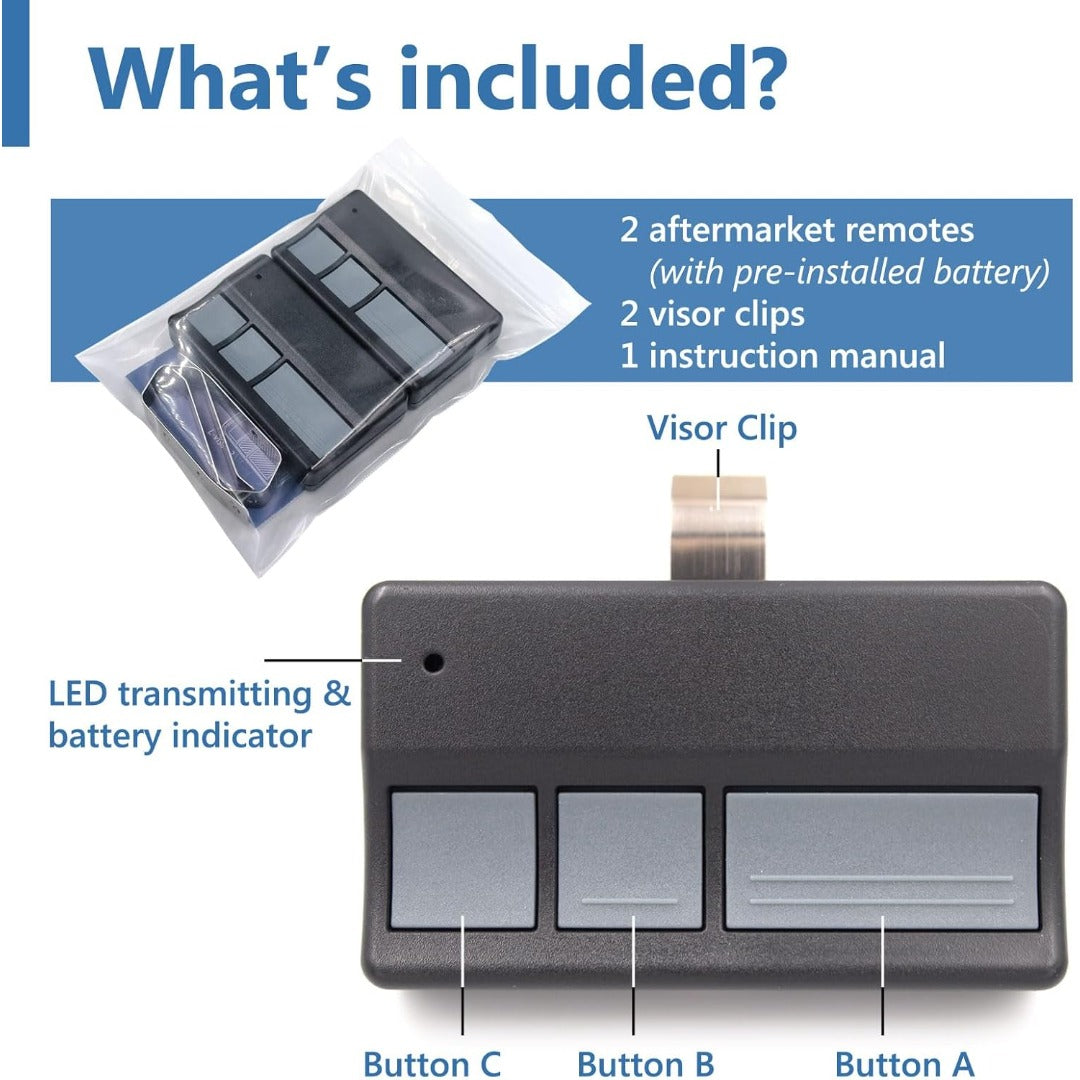 Carsine Garage Door Opener Remote, for Chamberlain, LiftMaster 371LM 373LM 971LM 973LM, Universal Black / 2 PCS