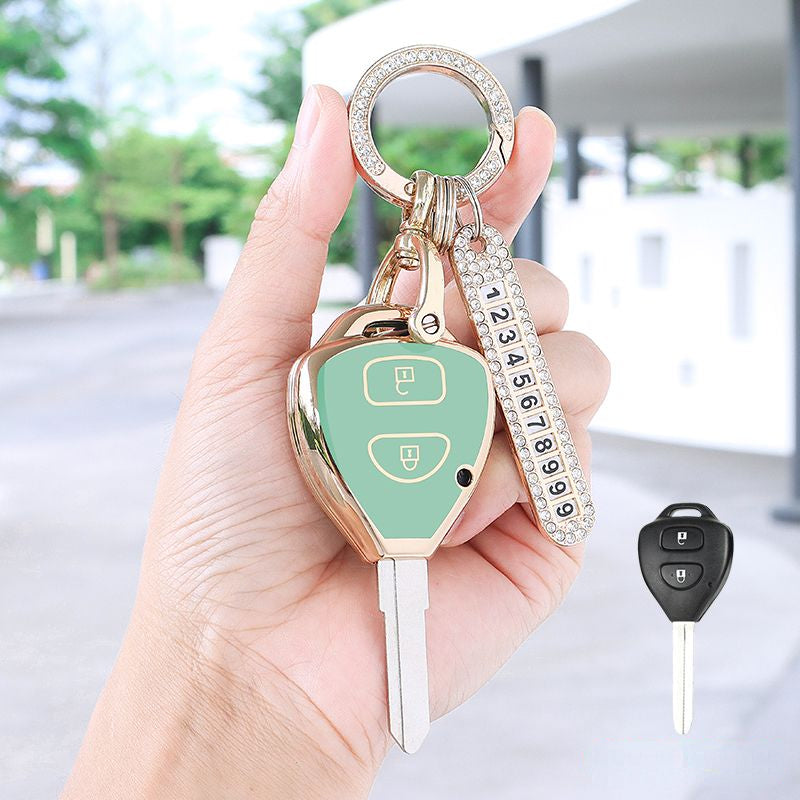 Carsine Toyota Scion Car Key Case Golden Edge B / White / Key case + R chain