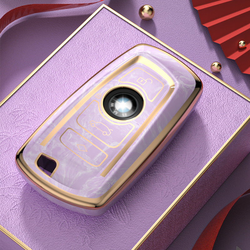 Carsine BMW Car Key Case Gold Inlaid With Jade Pink / Key case