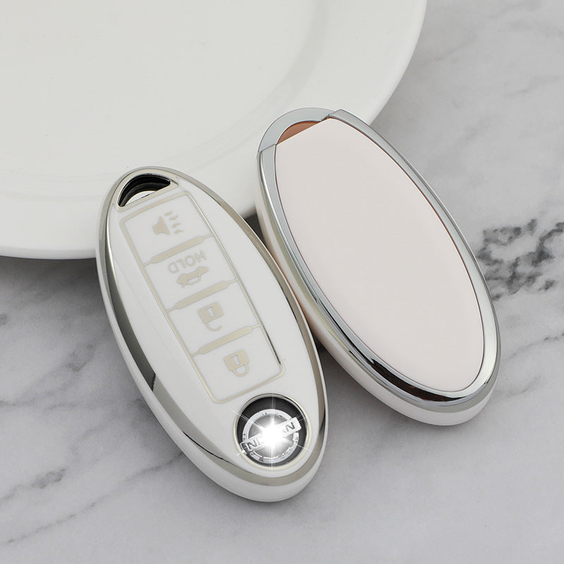 Carsine Nissan Car Key Cover Silver Edge White / Key case