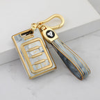 Carsine Cadillac Car Key Case Gold Inlaid With Jade Grey / Key case + strap