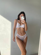 Carsine Ruffle hem simple sexy lingerie two piece set G string Thong Black / S