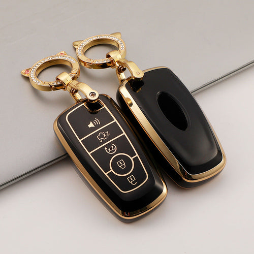 Carsine Ford Mustang Lincoln Car Key Case Golden Edge Black / Key case（no chain）