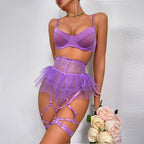 See-through sexy lingerie 4-piece set with tutu skirt G string Thong
