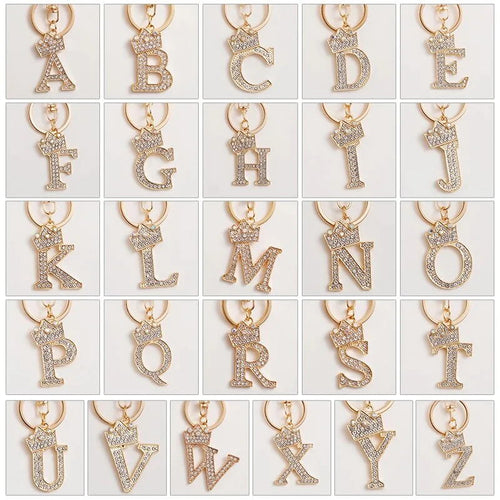 Carsine Rhinestone 26 Letters Car Keychain
