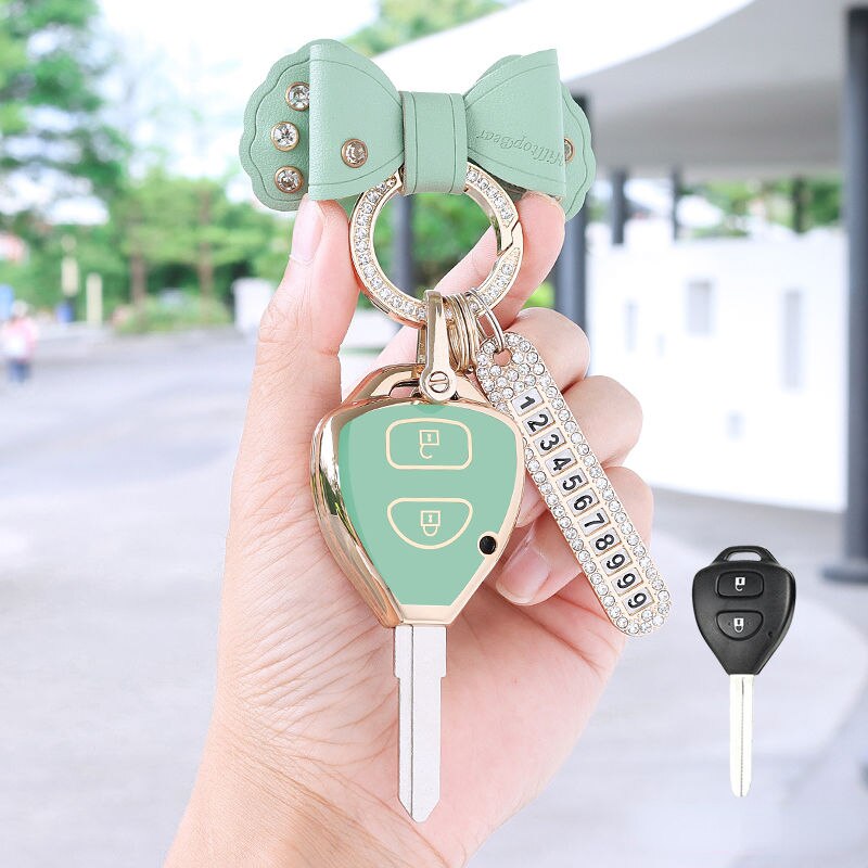 Carsine Toyota Scion Car Key Case Golden Edge B / White / Key case + R chain