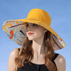 Carsine 18 cm/7 in Oversized Wide Brim Sun Hat Women's Double sided -Yellow / 55-60 cm/22-24 in