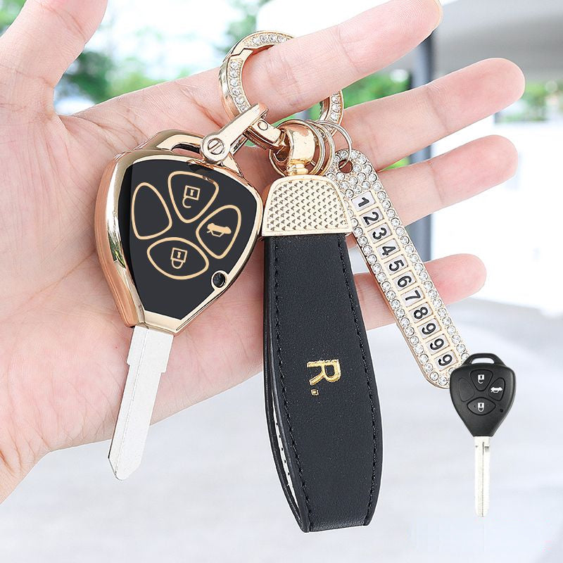 Carsine Toyota Scion Car Key Case Golden Edge B / Black / Key case + R chain