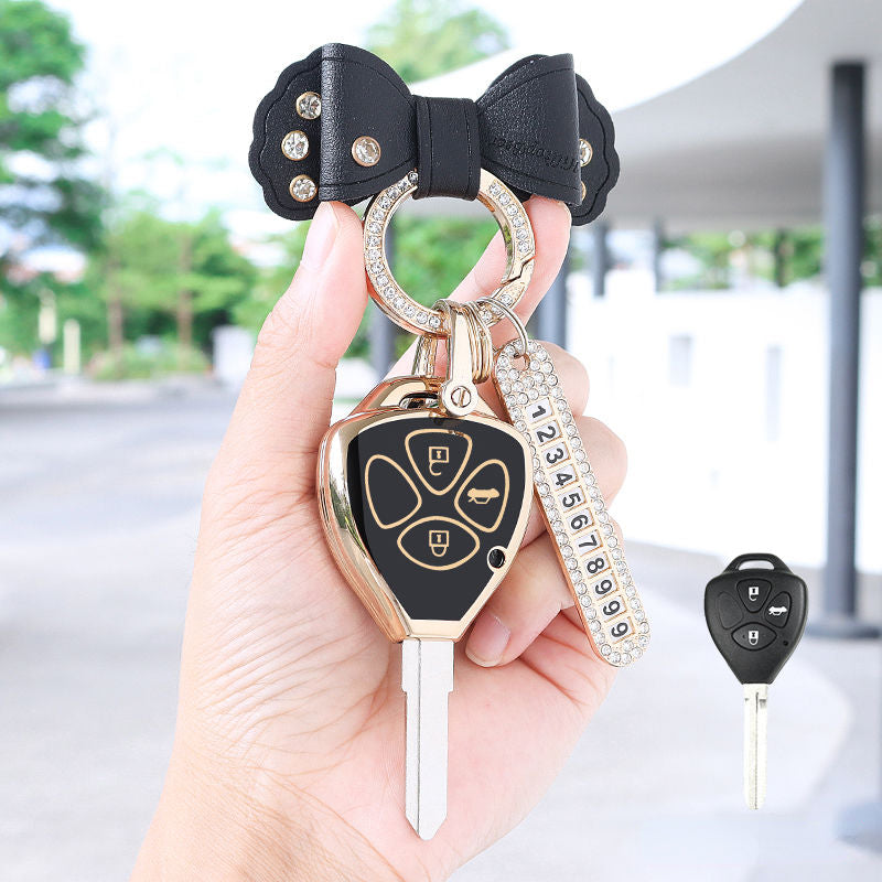 Carsine Toyota Scion Car Key Case Golden Edge B / White / Key case + R chain