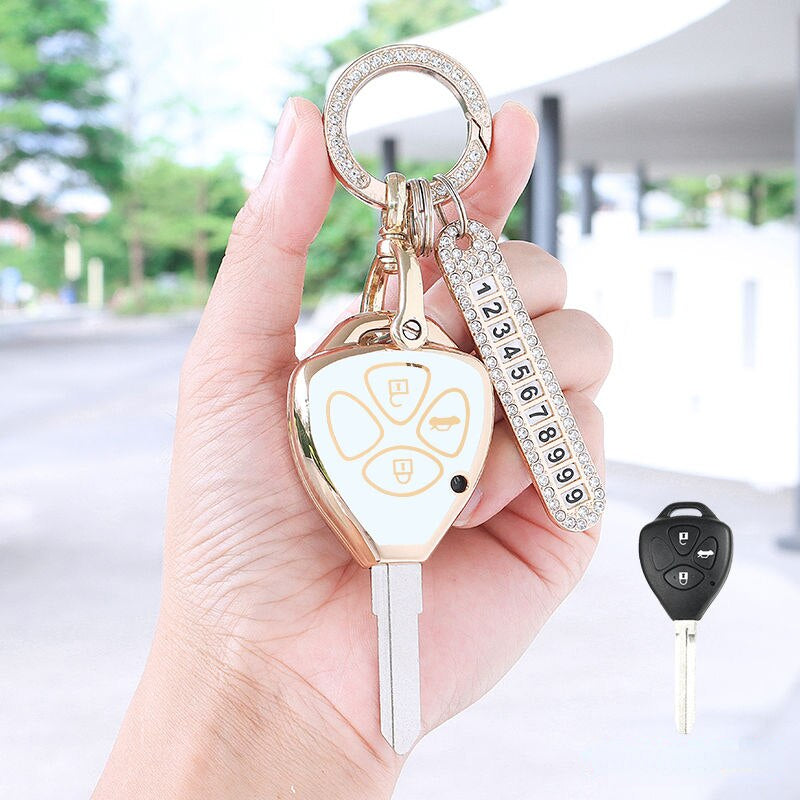 Carsine Toyota Scion Car Key Case Golden Edge B / White / Key case + O chain