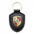 Carsine Genuine Leather Porsche Crest Key Ring Black
