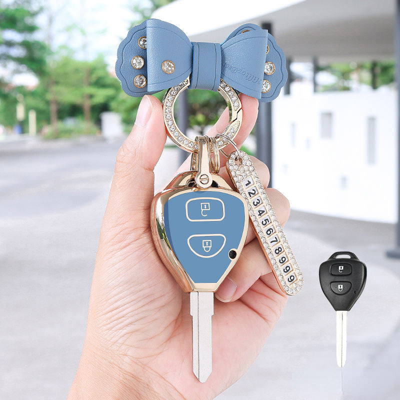 Carsine Toyota Scion Car Key Case Golden Edge B / White / Key case + R chain