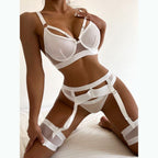 String blanc sexy pour femme, avec jarretières.