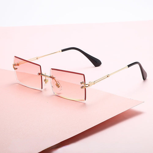 Carsine Rimless Cutaway Square Gradient Ocean Sunglasses Black