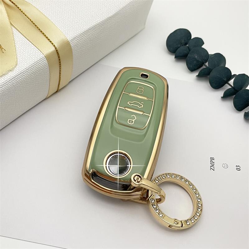 Carsine Volkswagen Car Key Case Golden Edge Green / Key case + O chain